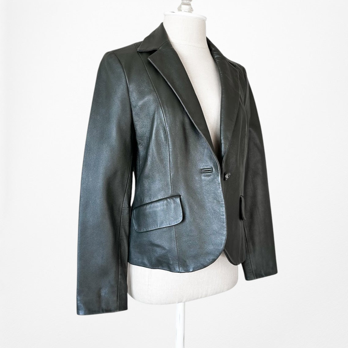 Vintage Y2K Gray Genuine Leather Shoulder Padded Blazer Jacket Size M