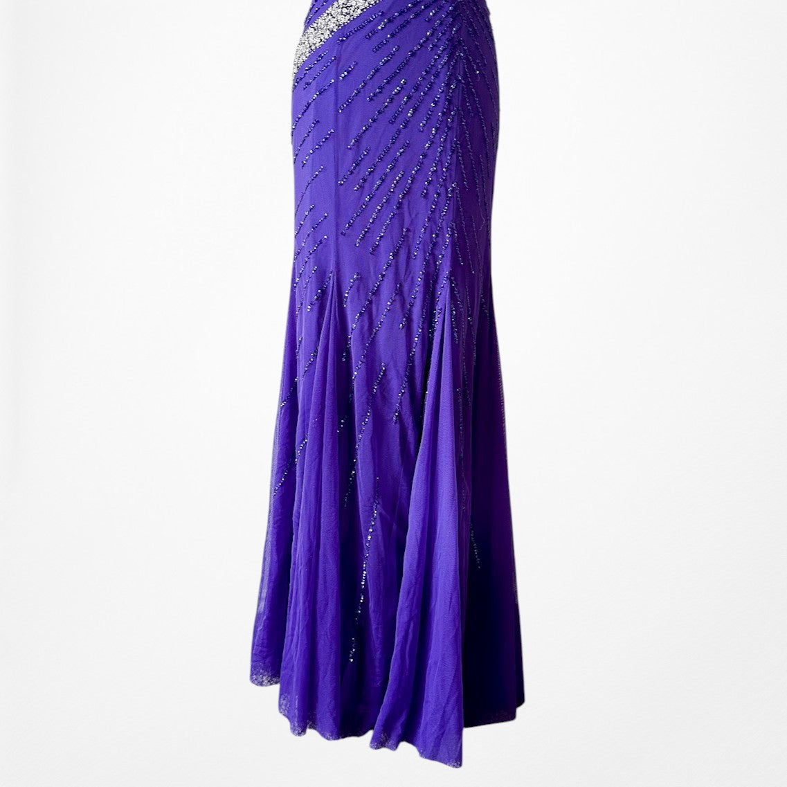 Vintage Y2K Purple Blue V-Neck Beaded Bodycon Maxi Prom Dress Size S