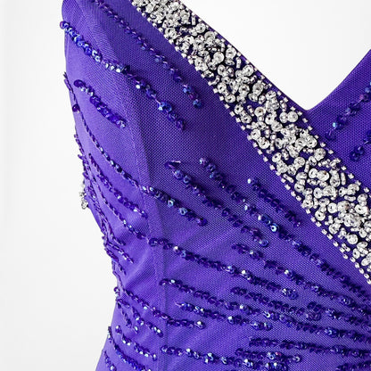 Vintage Y2K Purple Blue V-Neck Beaded Bodycon Maxi Prom Dress Size S