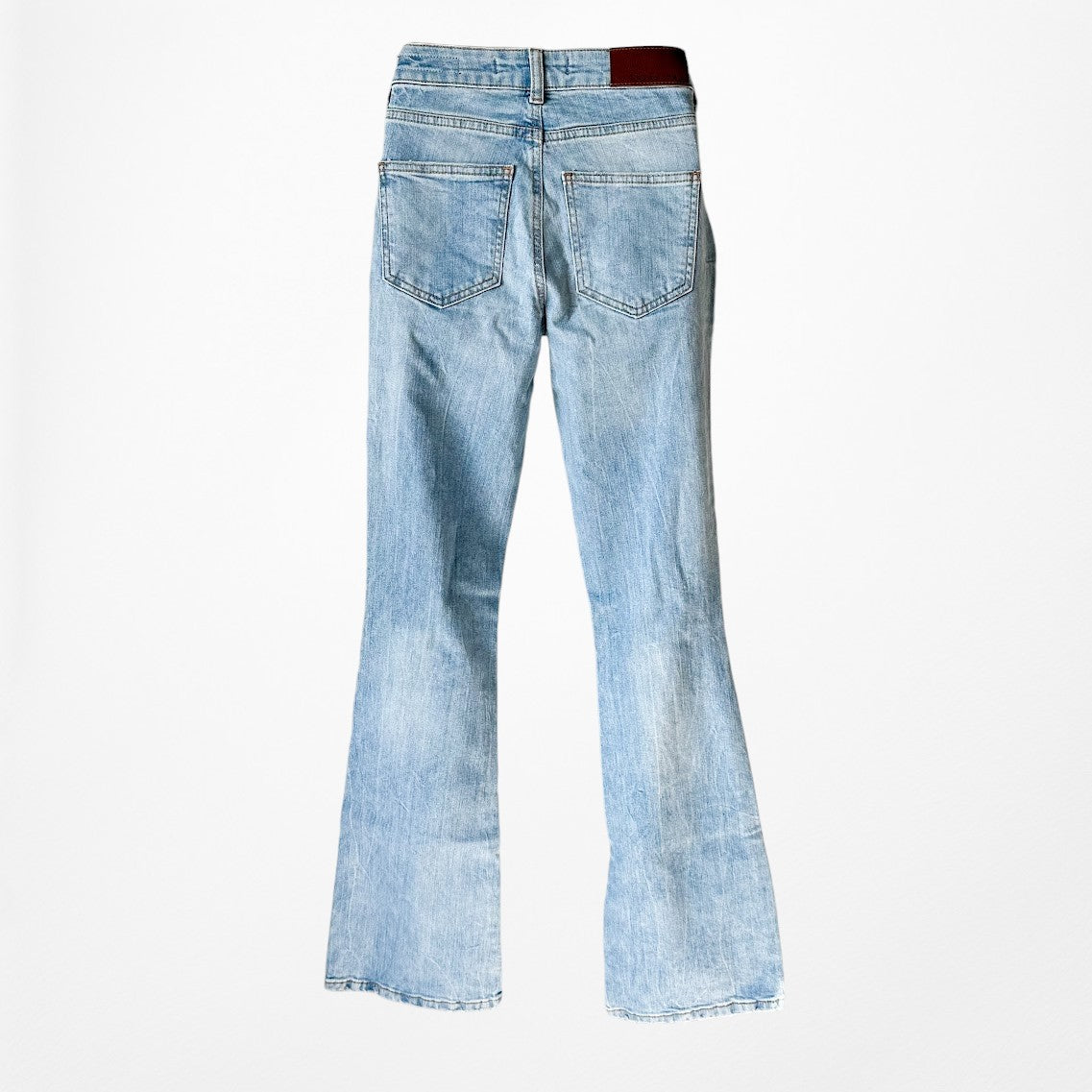 Blue Medium Wash Distressed Destroyed Ripped Knees Flared Jeans Size XS/S