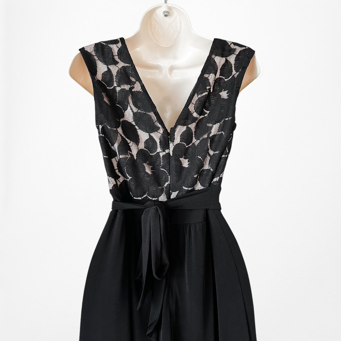 Vintage Y2K Black Lace Sequin Sleeveless Waist Tie Knit Wide Leg Jumpsuit Size M