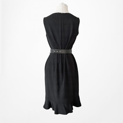 Vintage Y2K Black Polka Dot Knee Length Ruffle Hem Bodycon Dress Size M