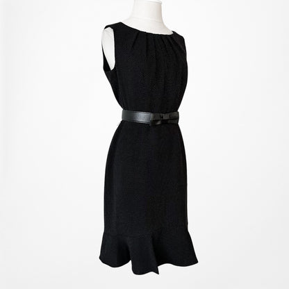 Vintage Y2K Black Polka Dot Knee Length Ruffle Hem Bodycon Dress Size M