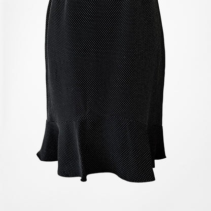 Vintage Y2K Black Polka Dot Knee Length Ruffle Hem Bodycon Dress Size M