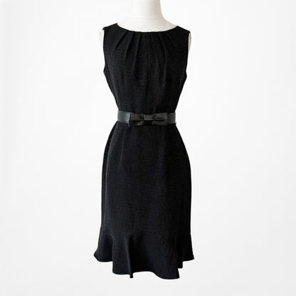 Vintage Y2K Black Polka Dot Knee Length Ruffle Hem Bodycon Dress Size M