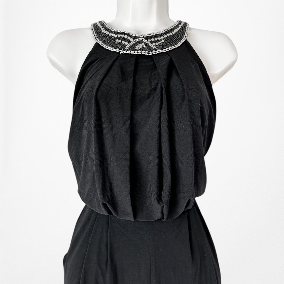 Vintage Y2K Sleeveless Halter Neck Beaded Straight Leg Knit Jumpsuit Size M