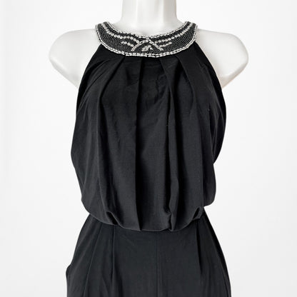 Vintage Y2K Sleeveless Halter Neck Beaded Straight Leg Knit Jumpsuit Size M