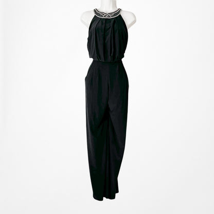 Vintage Y2K Sleeveless Halter Neck Beaded Straight Leg Knit Jumpsuit Size M