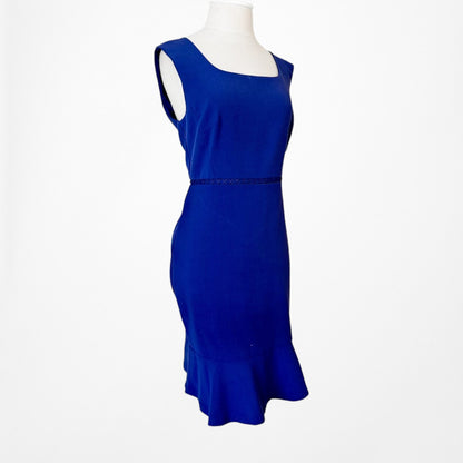 Vintage Y2K Blue Sleeveless Ruffle Knee Length Bodycon Cocktail Dress Size M