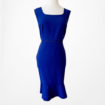 Vintage Y2K Blue Sleeveless Ruffle Knee Length Bodycon Cocktail Dress Size M