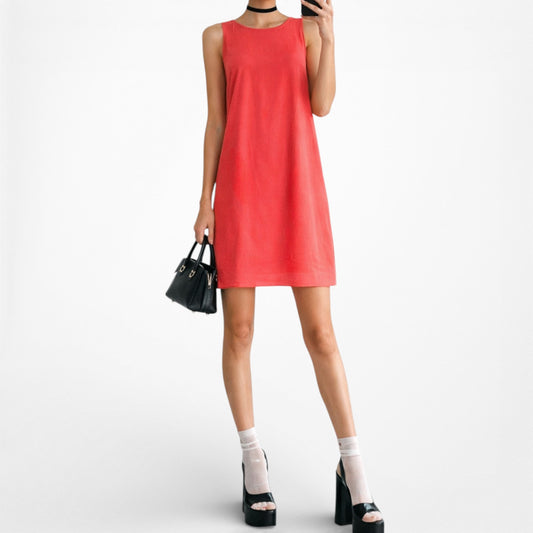 Vintage Y2K Pink Sleeveless Knee Length Pleated Cocktail Shift Dress Size M