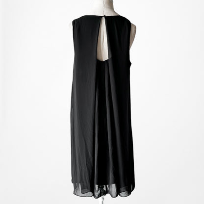 Vintage Y2K Black Sleeveless Rhinestone Pleated Knee Length Shift Dress Size M