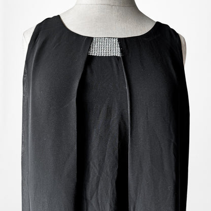 Vintage Y2K Black Sleeveless Rhinestone Pleated Knee Length Shift Dress Size M