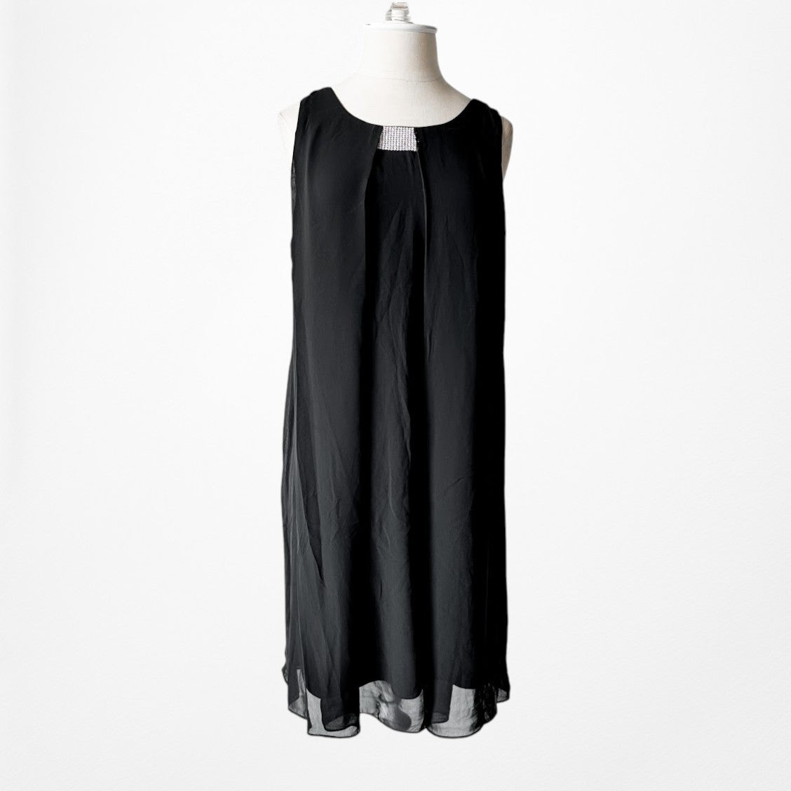 Vintage Y2K Black Sleeveless Rhinestone Pleated Knee Length Shift Dress Size M