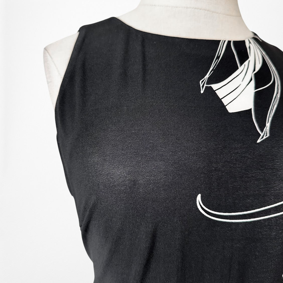 Vintage Y2K Black White Geometric Print Knee Length Knit Bodycon Dress Size M