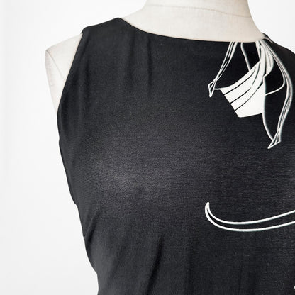 Vintage Y2K Black White Geometric Print Knee Length Knit Bodycon Dress Size M