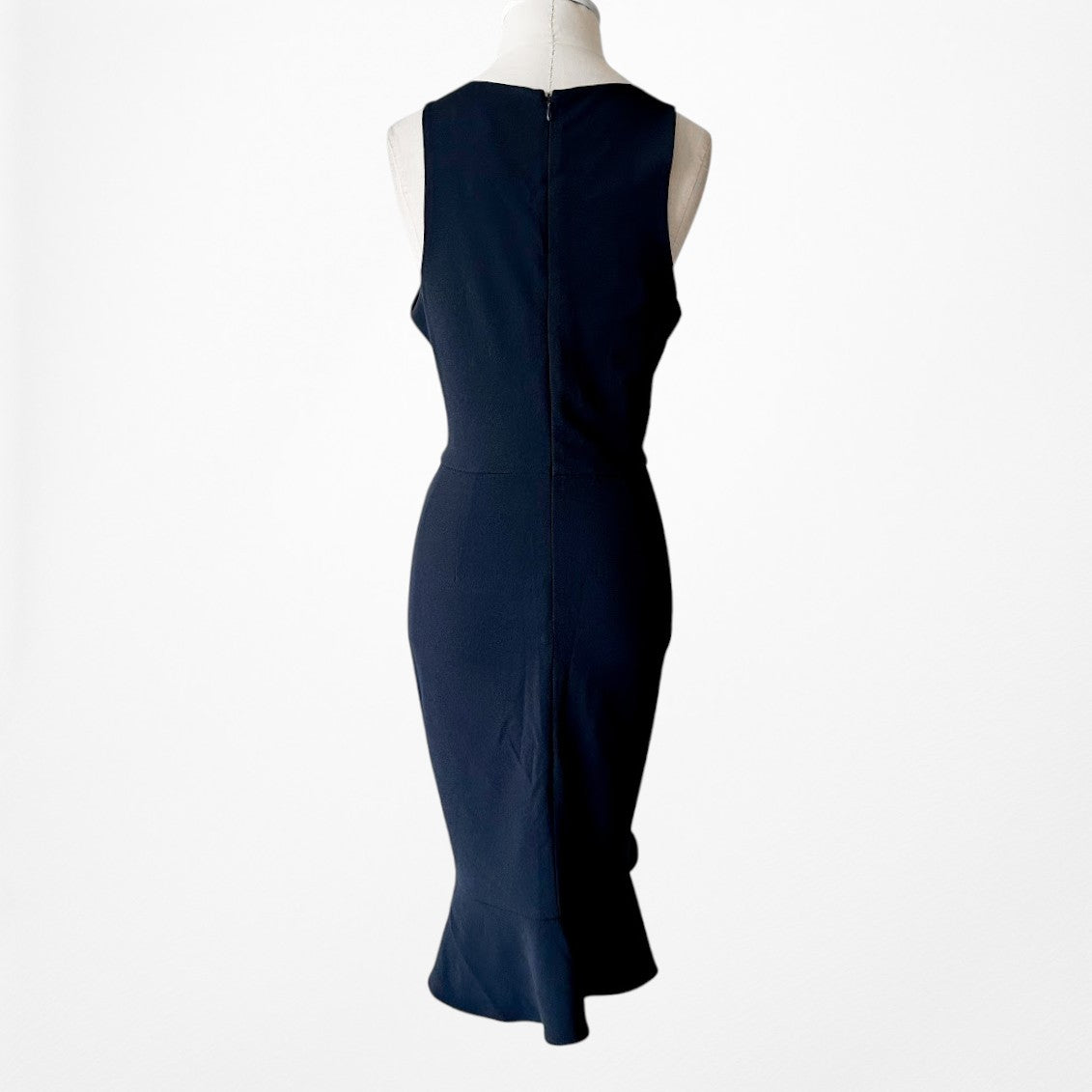 Vintage Y2K Navy Blue Sleeveless V-Neck Knee Length Bodycon Ruffle Dress Size M