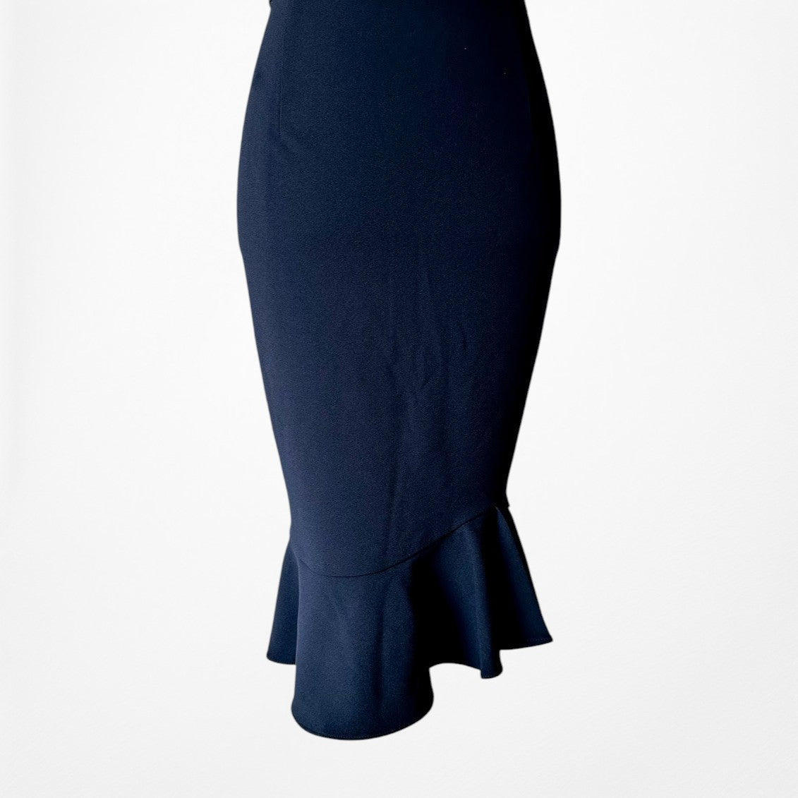 Vintage Y2K Navy Blue Sleeveless V-Neck Knee Length Bodycon Ruffle Dress Size M