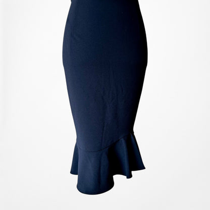 Vintage Y2K Navy Blue Sleeveless V-Neck Knee Length Bodycon Ruffle Dress Size M