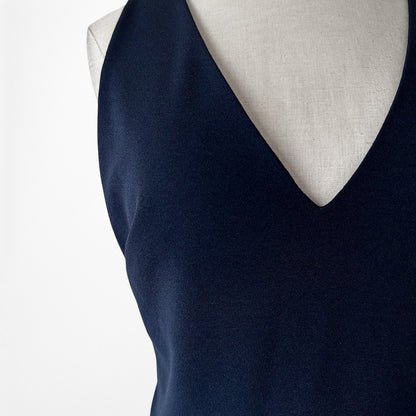 Vintage Y2K Navy Blue Sleeveless V-Neck Knee Length Bodycon Ruffle Dress Size M