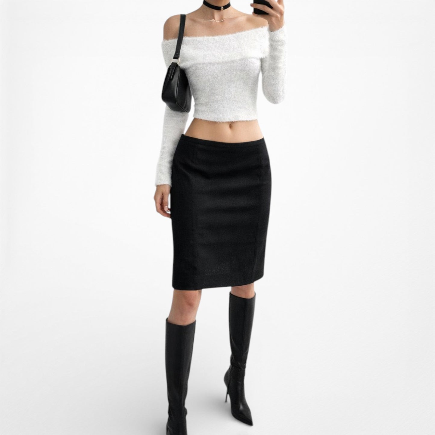 Vintage Y2K Black Knee Length Bodycon Pencil Skirt Size M