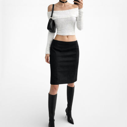 Vintage Y2K Black Knee Length Bodycon Pencil Skirt Size M