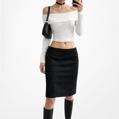 Vintage Y2K Black Knee Length Bodycon Pencil Skirt Size M