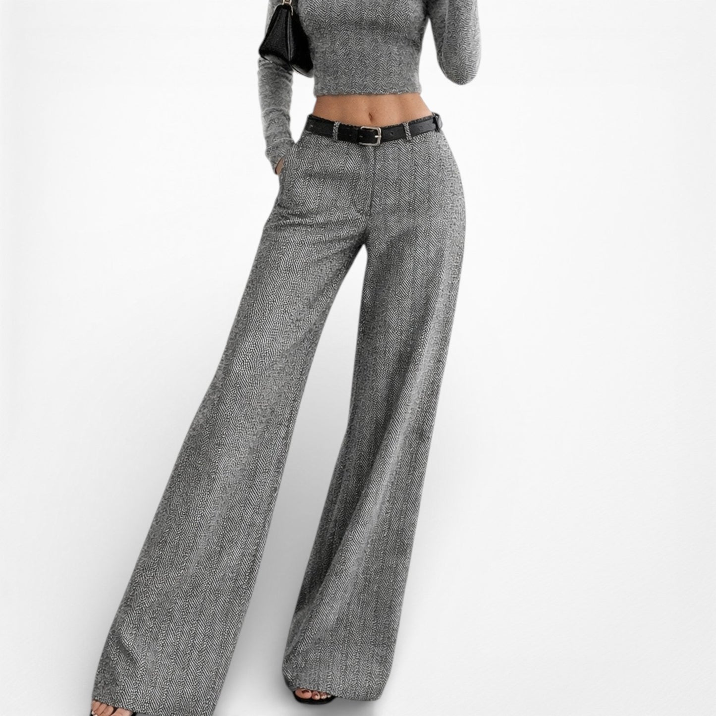 Vintage Y2K Gray Wool Blend Tweed Style Wide Leg Petite Dress Pants Size M