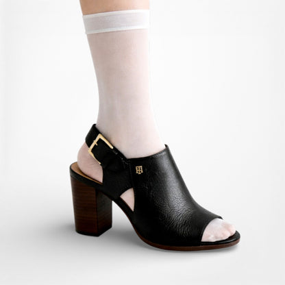 Vintage Y2K Tommy Hilfiger Black Peep Toe Chunky Heel Slingback Leather Shoes