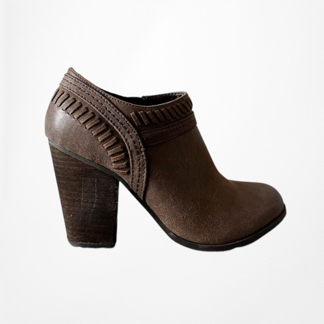 Vintage Y2K Brown Faux Leather Look Round Toe Ankle Booties Heels Size 6