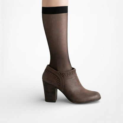 Vintage Y2K Brown Faux Leather Look Round Toe Ankle Booties Heels Size 6