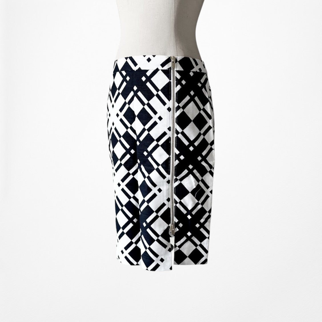 Vintage Y2K White Blue Zipper Detail Knee Length Bodycon Pencil Skirt Size S/M