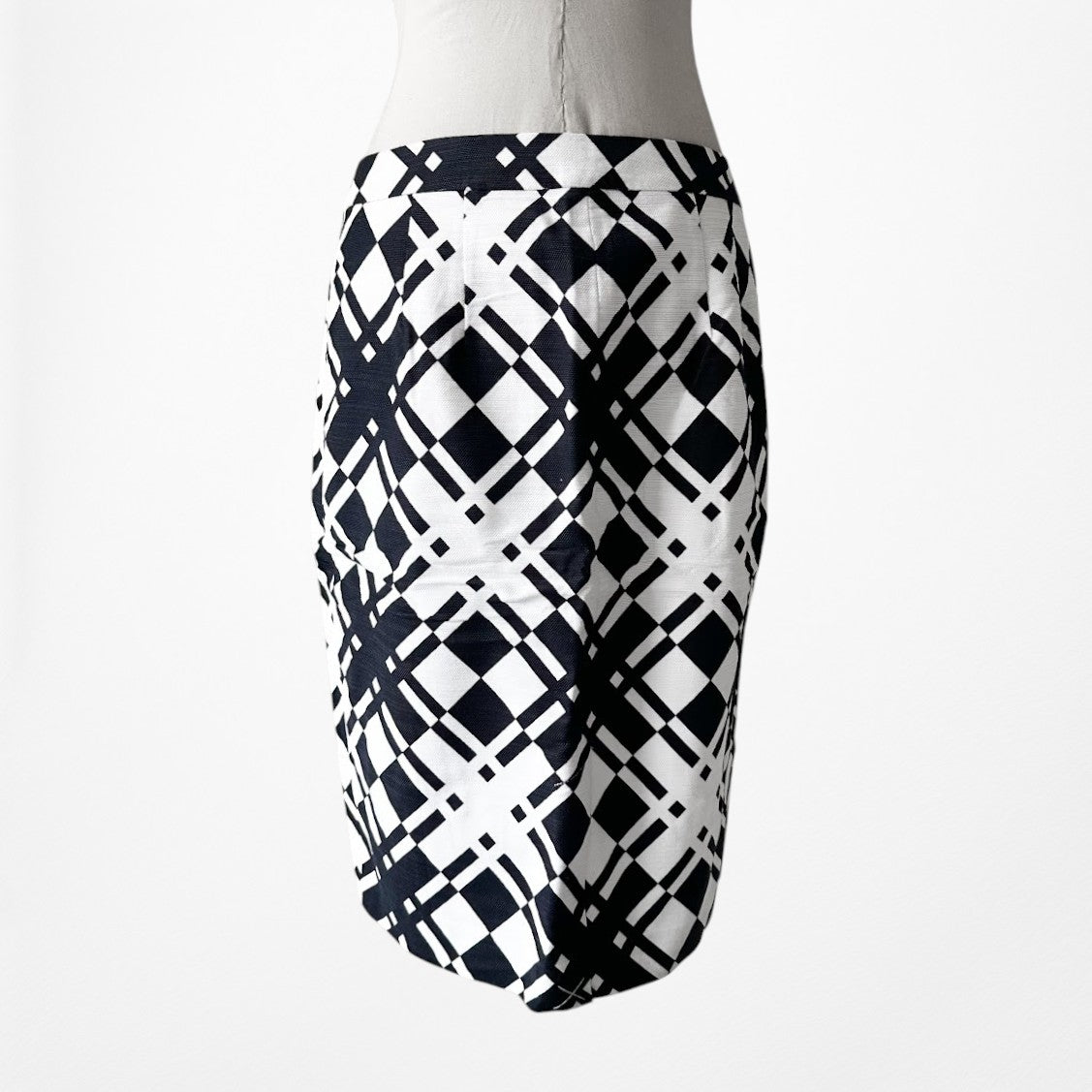 Vintage Y2K White Blue Zipper Detail Knee Length Bodycon Pencil Skirt Size S/M