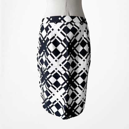 Vintage Y2K White Blue Zipper Detail Knee Length Bodycon Pencil Skirt Size S/M
