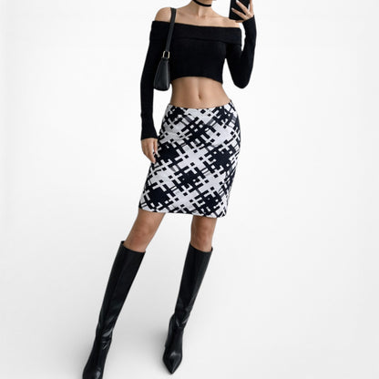 Vintage Y2K White Blue Zipper Detail Knee Length Bodycon Pencil Skirt Size S/M