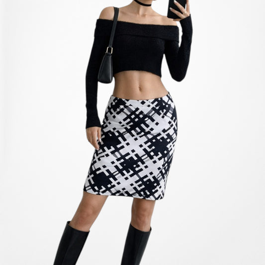 Vintage Y2K White Blue Zipper Detail Knee Length Bodycon Pencil Skirt Size S/M