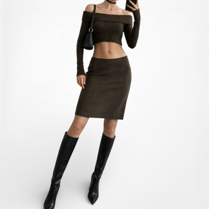 Vintage Y2K Camo Green Knee Length Knit Bodycon Straight Pencil Skirt Size S/M