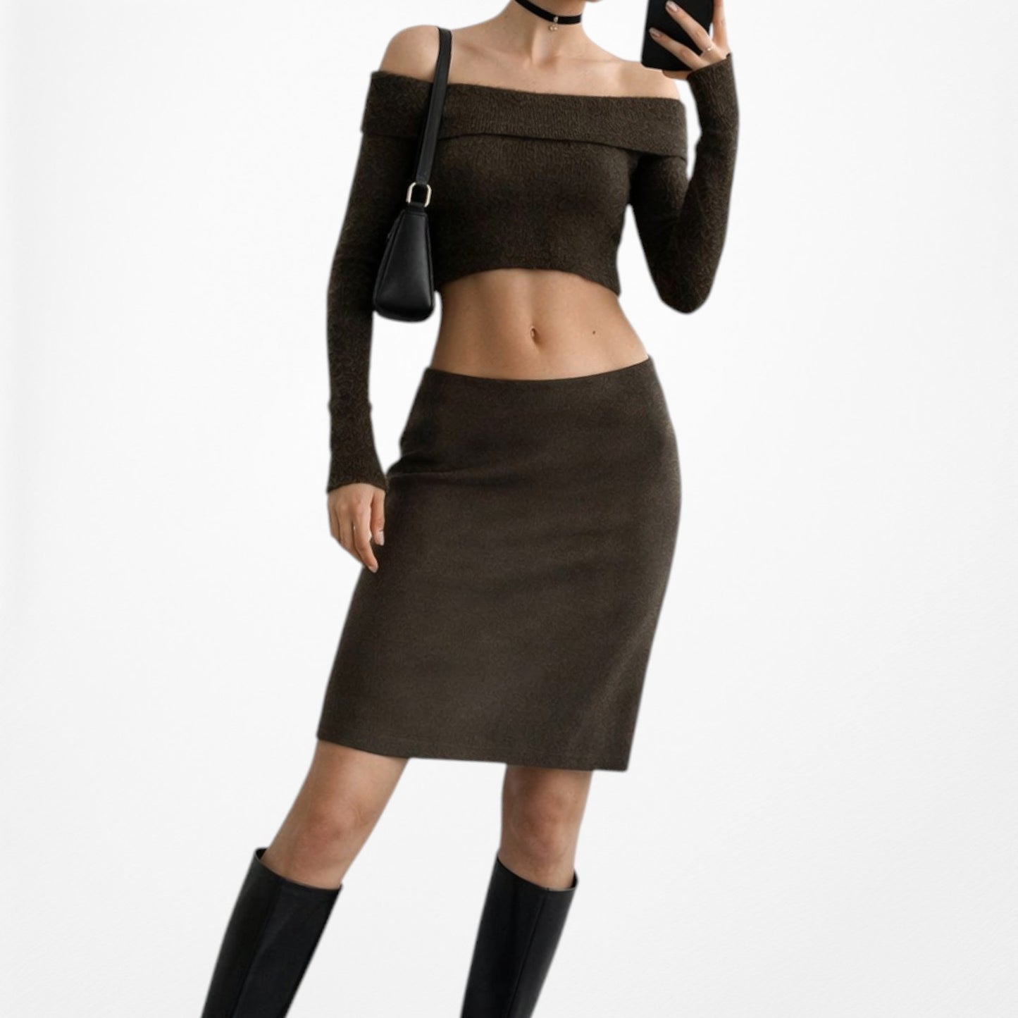 Vintage Y2K Camo Green Knee Length Knit Bodycon Straight Pencil Skirt Size S/M