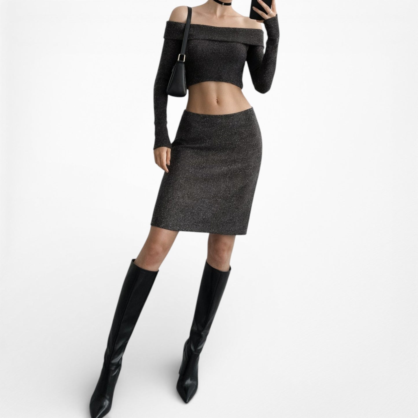 Vintage Y2K Dark Brown Knee Length Bodycon Straight Pencil Skirt Size S/M