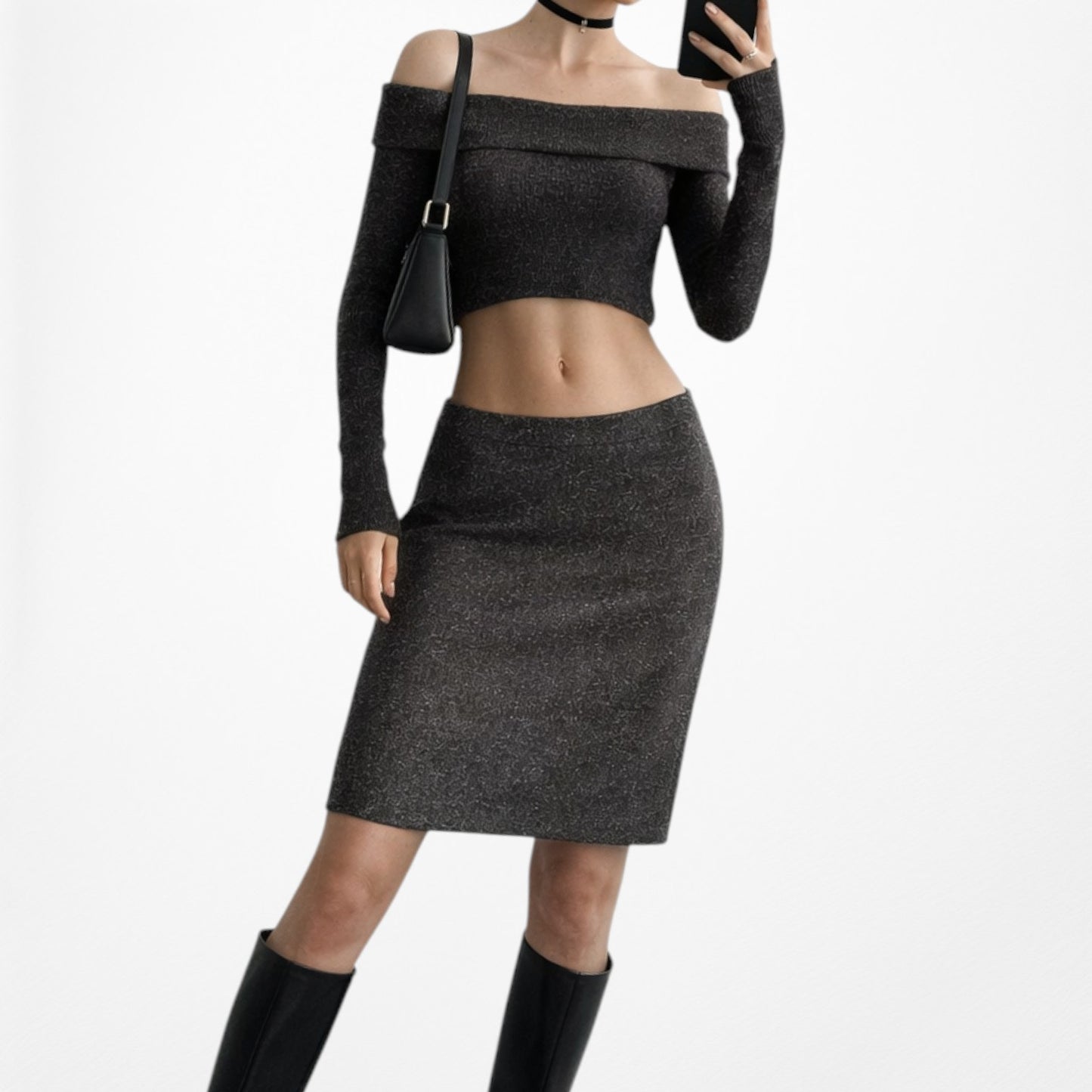 Vintage Y2K Dark Brown Knee Length Bodycon Straight Pencil Skirt Size S/M