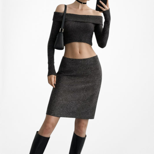 Vintage Y2K Dark Brown Knee Length Bodycon Straight Pencil Skirt Size S/M