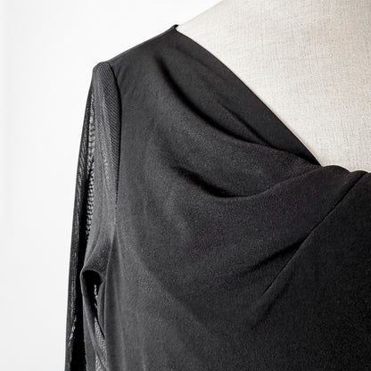 Vintage Y2K Black Knit Pullover Long Sheer Sleeve Twisted Front Fitted Top M