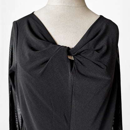 Vintage Y2K Black Knit Pullover Long Sheer Sleeve Twisted Front Fitted Top M