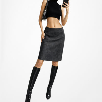 Vintage Y2K Gray Knee Length Bodycon Pencil Straight Skirt Size S/M