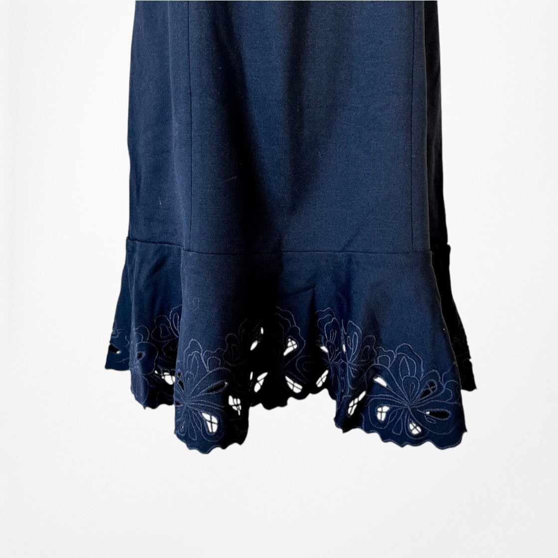 Vintage Y2K Blue Sleeveless Knit Scalloped Hem Knee Length Flared Dress Size M