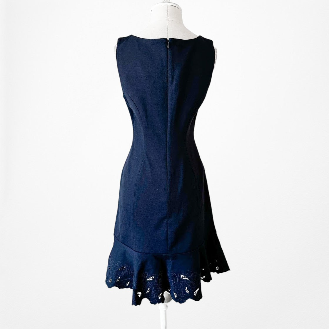 Vintage Y2K Blue Sleeveless Knit Scalloped Hem Knee Length Flared Dress Size M