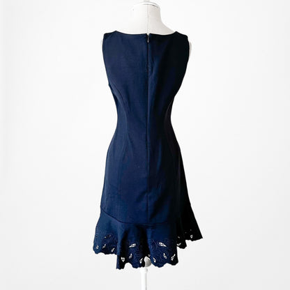Vintage Y2K Blue Sleeveless Knit Scalloped Hem Knee Length Flared Dress Size M