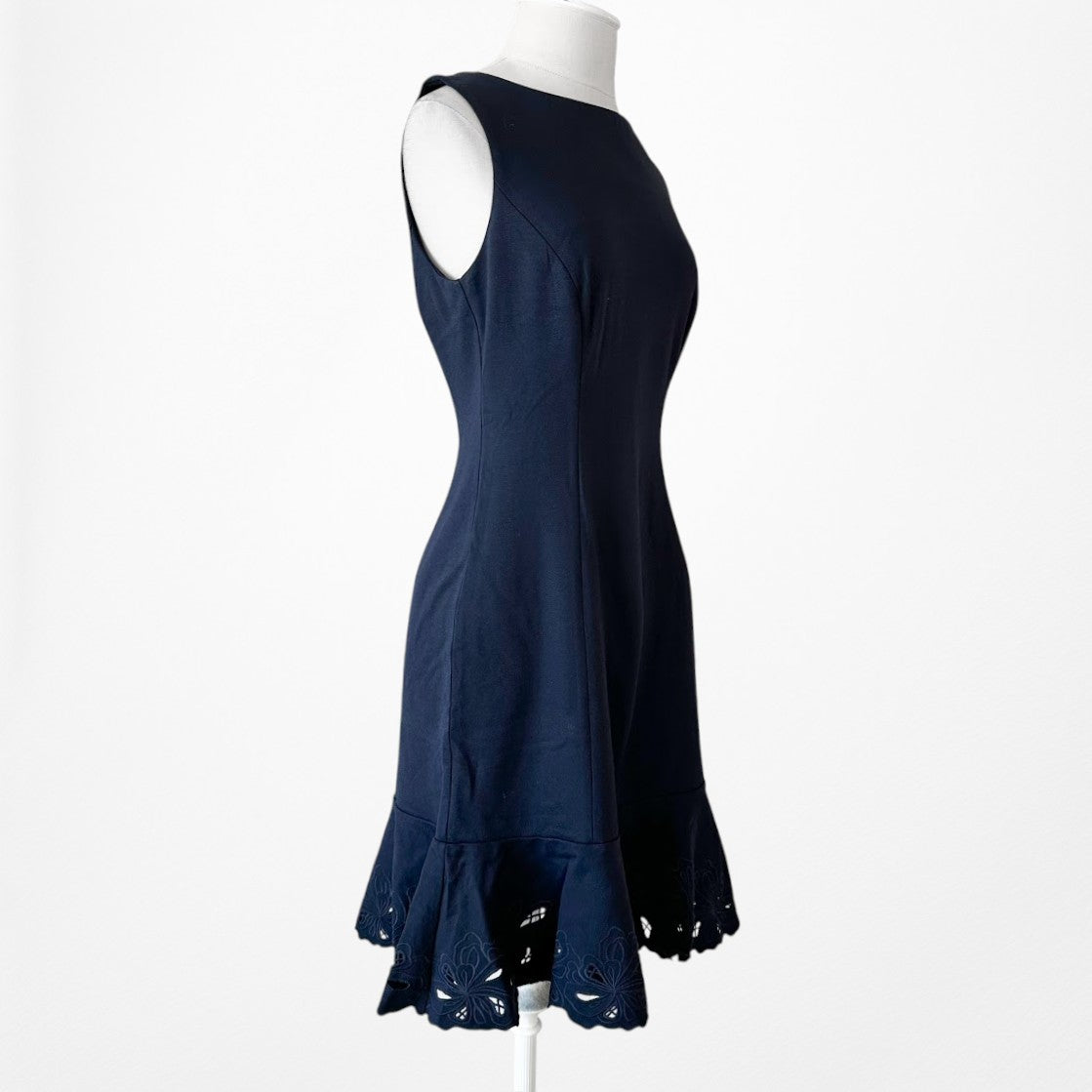 Vintage Y2K Blue Sleeveless Knit Scalloped Hem Knee Length Flared Dress Size M