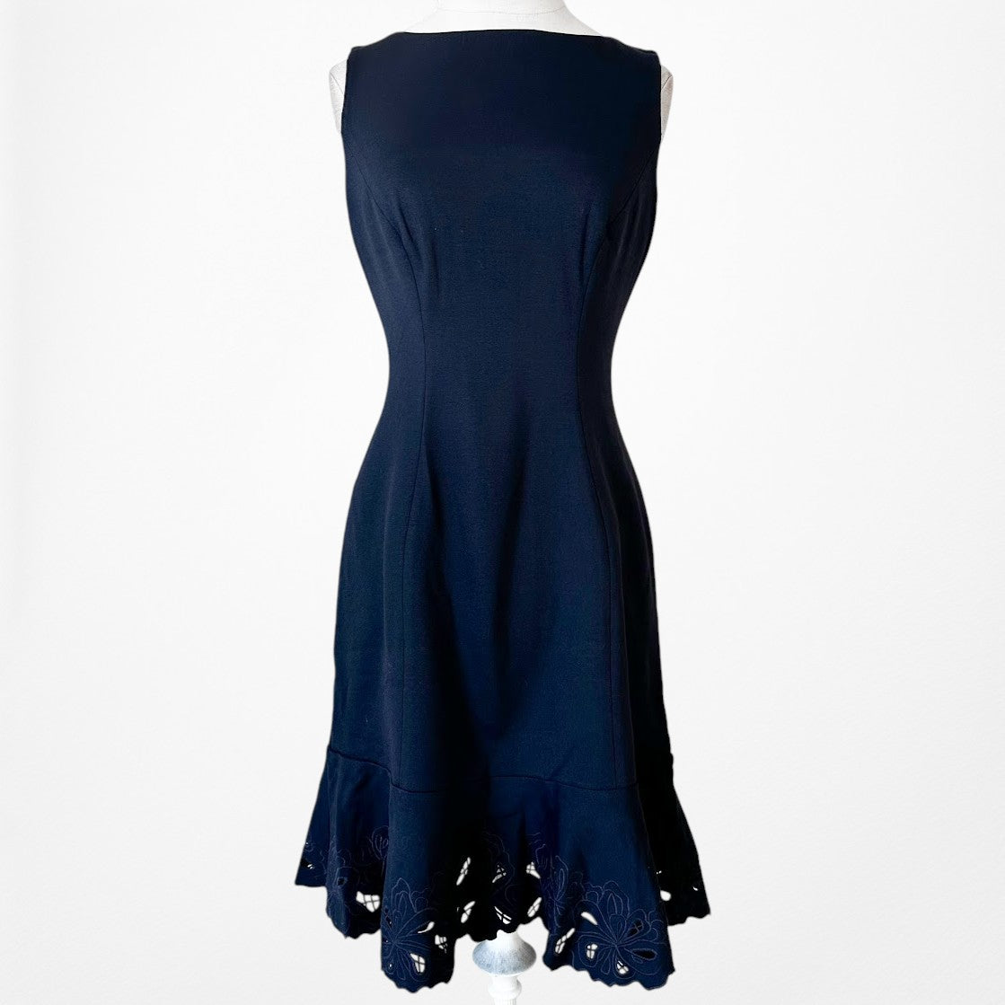 Vintage Y2K Blue Sleeveless Knit Scalloped Hem Knee Length Flared Dress Size M