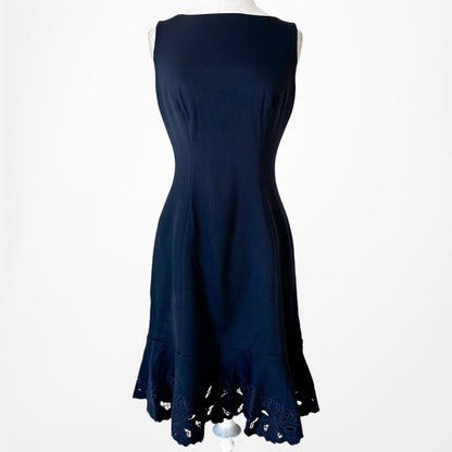 Vintage Y2K Blue Sleeveless Knit Scalloped Hem Knee Length Flared Dress Size M